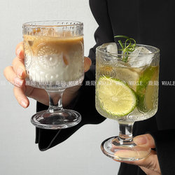 Retro ins Style Sunflower Embossed Glass Cup, High-Looking Wine Glass, Design-Conscious Beverage Juice Tall Water Cup
