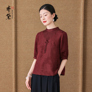 
Qidai brand silk mulberry silk women's light luxury high-end top 2025 new stand-up collar elegant shirt