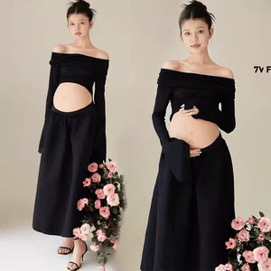 New pregnant mothers photography and clothing room in the simple wind four seasons pregnant women photos of clothing photo studios black high -level sensor dress
