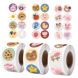 500 Stickers/Roll Cartoon Korean Style Round Takeout Sealing Stickers Coated Paper Adhesive Labels Cute Children's Stickers