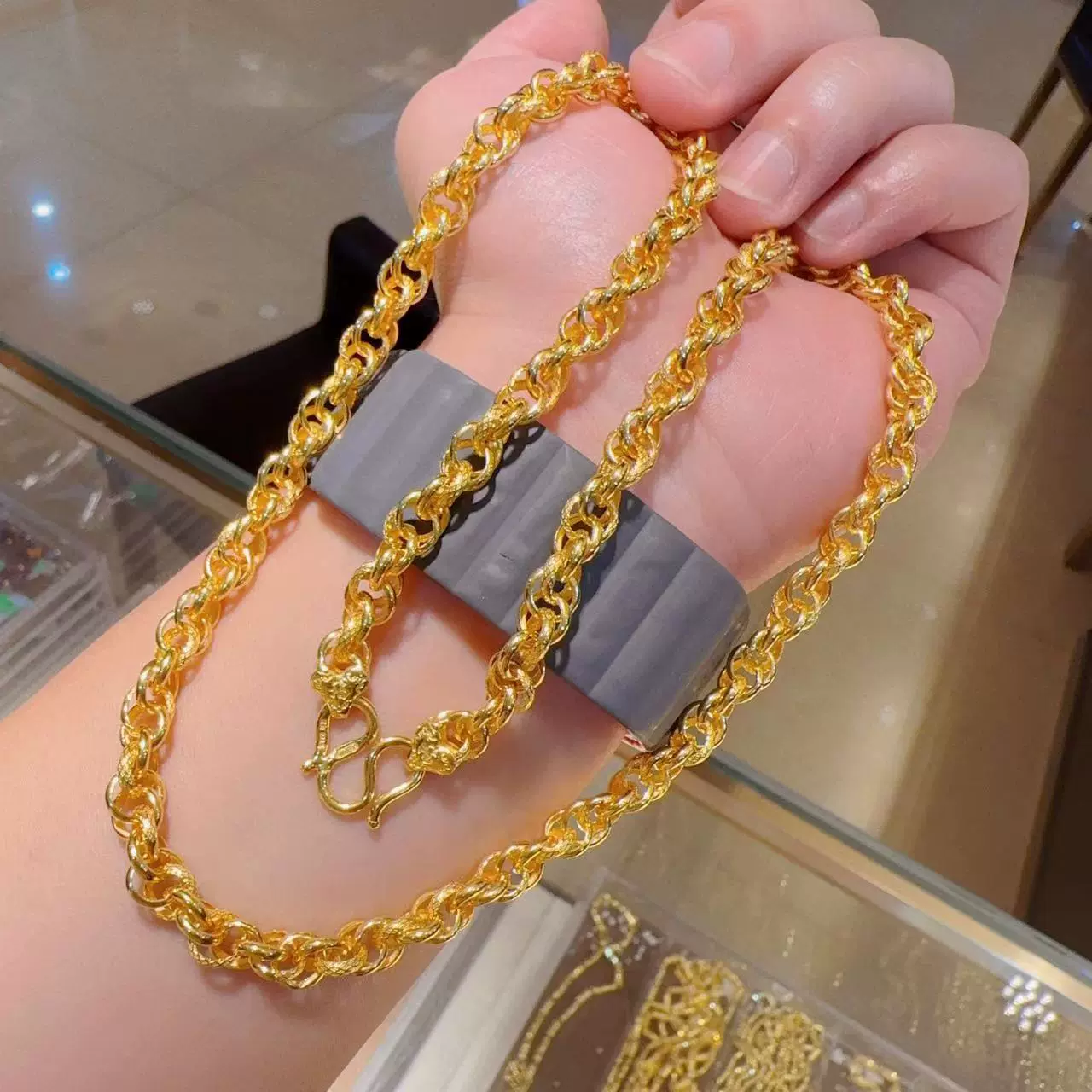 足金999.9純黃金2023新款草繩麻繩項鏈環環相扣項鏈男女士項鏈-Taobao