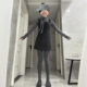 Gray half-high neck long-sleeved T-shirt for women with layered polka dot suspender dress suit thin spring base shirt short skirt