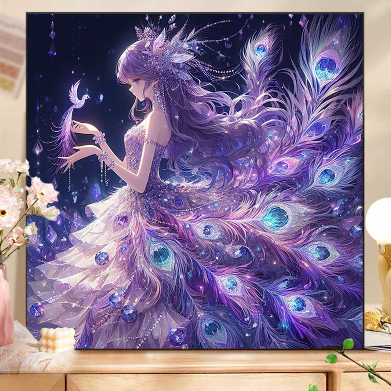 孔雀少女钻石画可爱卡通动漫女孩公主儿童手工贴钻十字绣客厅2024