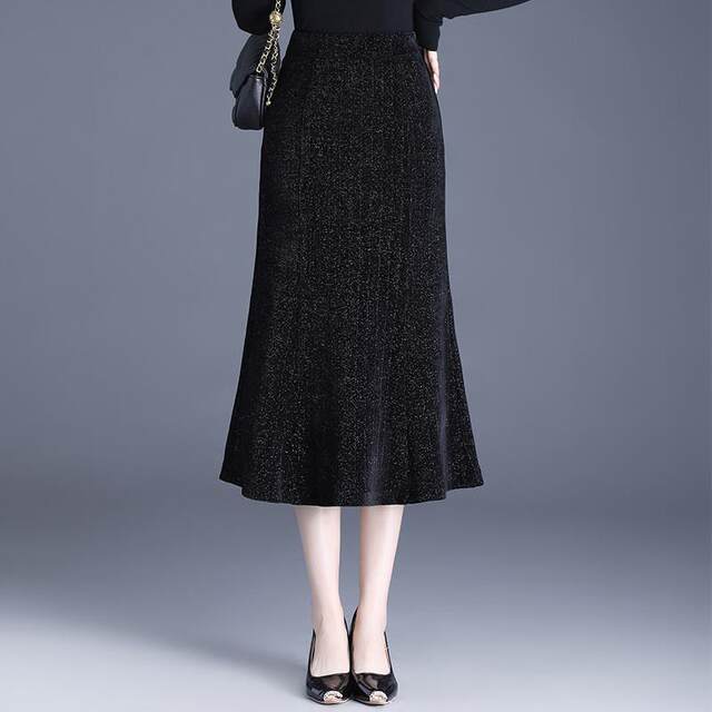 Bright silk knitted skirt female autumn and winter new high -waisted slimming, zipper fishtail skirt, hip skirt