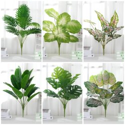Artificial Leaves, Traveler's Banana, Areca Palm, Monstera Leaves, Plastic Green Plants, Small Decorative Grass, Single Bunch of Fake Flowers, Potted Plants for Decoration and Landscaping