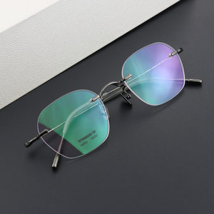 
Pure titanium ultra-light rimless glasses frame for men and women with myopia, simple retro, adjustable degree anti-blue light discoloration eye frame