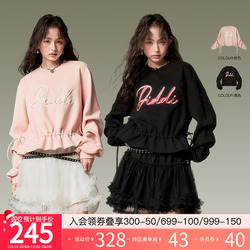 Diddi Moda Original Design Cute And Sweet Ribbon Embroidered Sweatshirt For Women Round Neck Loose Long Sleeves