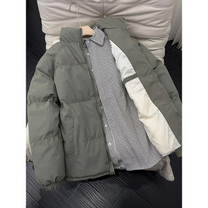 
2025 light luxury cleanfit gray green stand-up collar down cotton coat men's winter thickened cotton coat couple's bread suit