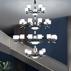 Large Chandelier for the Living Room of a Duplex Apartment, Modern, Simple, Light Luxury, Hollow Long Building, Mid-Rise Villa, Open-Air Mezzanine Lobby Lighting Fixtures