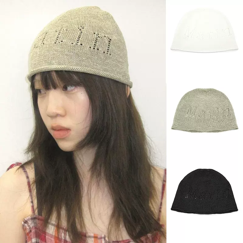 韩国正品代购Matin Kim logo穿孔针织帽BEANIE 3色-Taobao