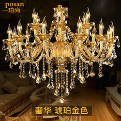 European-Style Crystal Chandelier Candle Lamp Luxury Living Room Large Lamp Dining Room Lighting Villa Grand 18-Head Crystal Lamp Gold