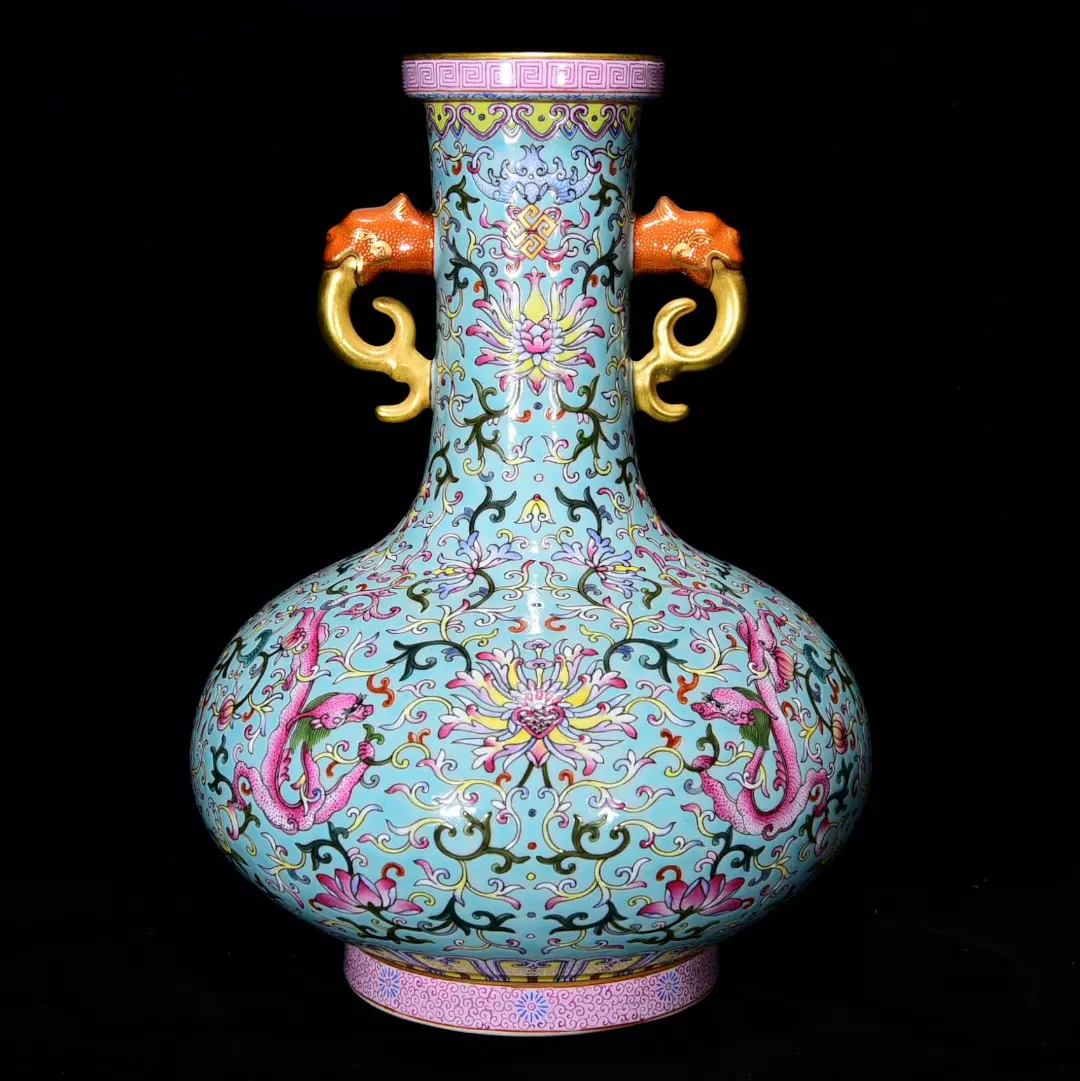 清乾隆粉彩百鸟朝凤花鸟纹双耳瓶古玩古董精品瓷器老货旧货收藏