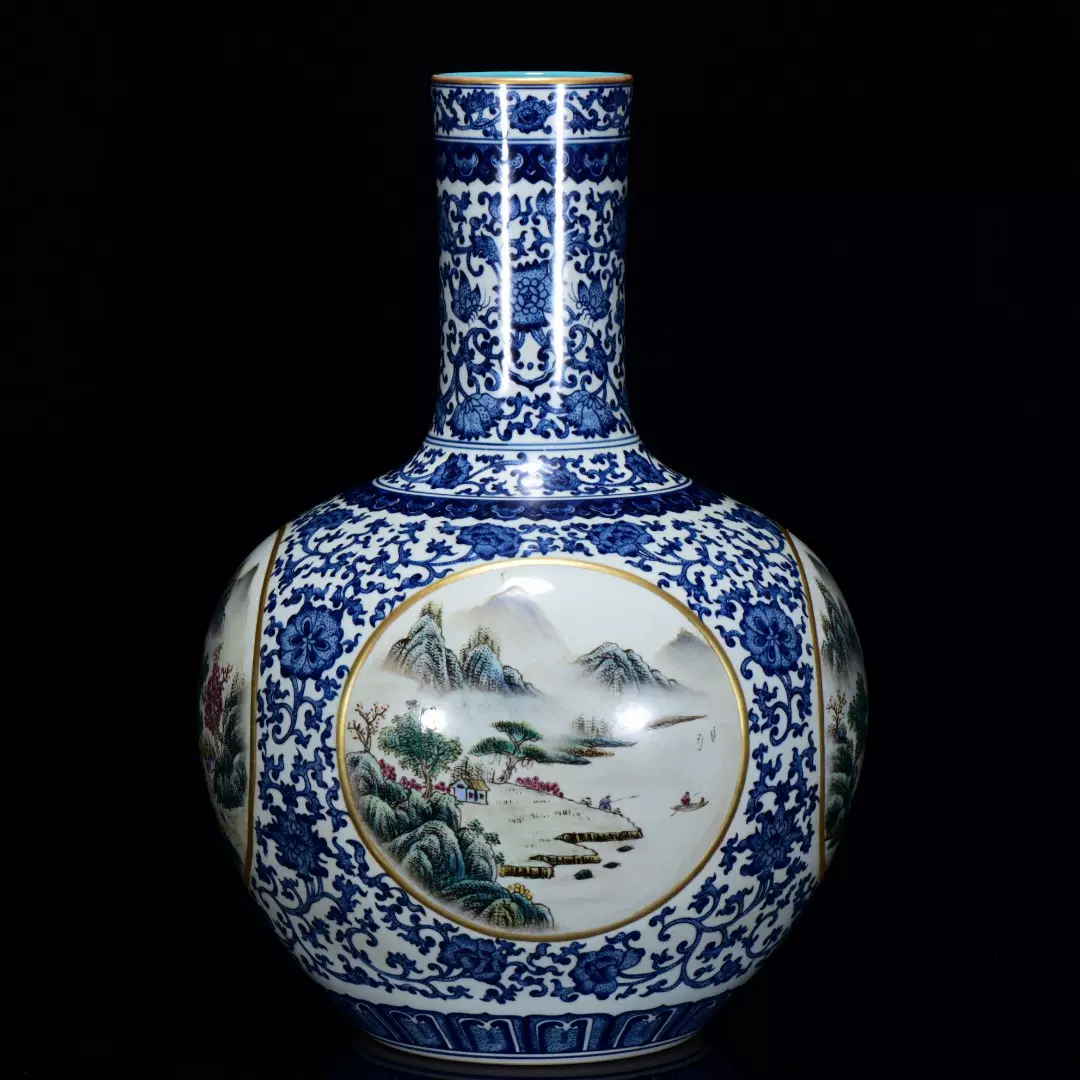 清乾隆珐琅彩矾红描金雕刻海水龙纹梅瓶0328 古玩古董瓷器老货