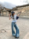 CCKOK simple small logo skirt plaid lace front shoulder T-shirt 2025 summer new slim short-sleeved women
