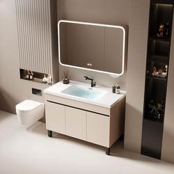 Floor-Standing Bathroom Cabinet Set with Space Aluminum Washbasin, Ceramic Integrated Basin, and Vanity Mirror