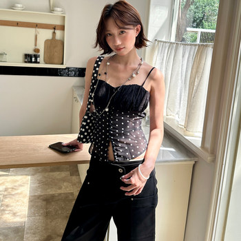 French polka dot backless halter top