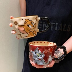 Tom and Jerry Mug for Girls, High Aesthetic Value, 2025 New Model, Couple Coffee Cup with Handle, for Home and Office Use
