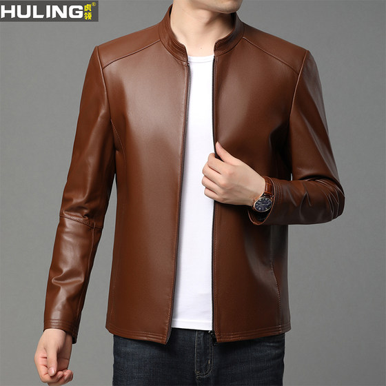 
Men's genuine leather sheepskin leather jacket middle-aged spring and autumn stand-up collar leather jacket daddy's suit soft leather jacket men's suit