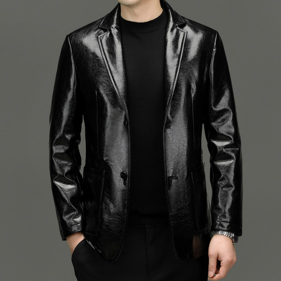 
Genuine leather jacket for men in spring and autumn new high-end waxed sheepskin jacket fashionable suit collar casual single suit
