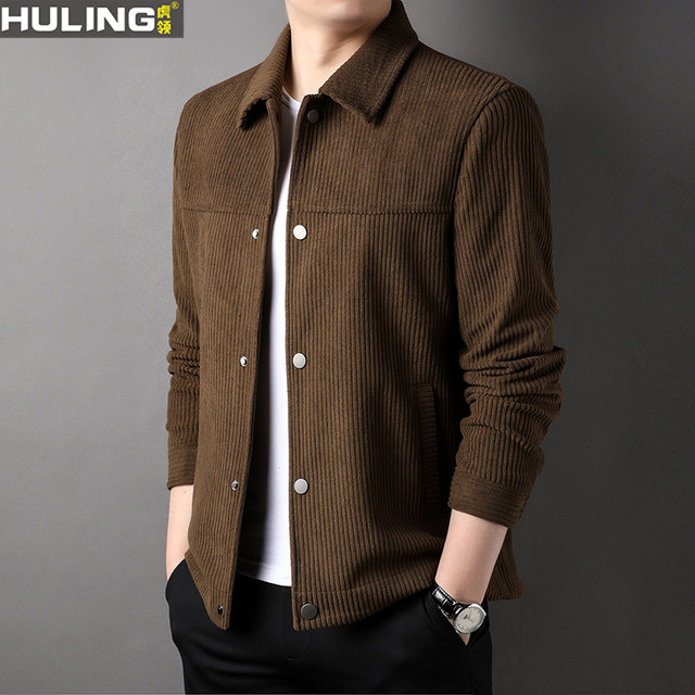 Spring and autumn corduroy jacket men's snap-button lapel corduroy ...