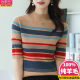 Round-neck cardigan in autumn and winter new style inner wear warm rainbow striped design sweater mother's base shirt trendy