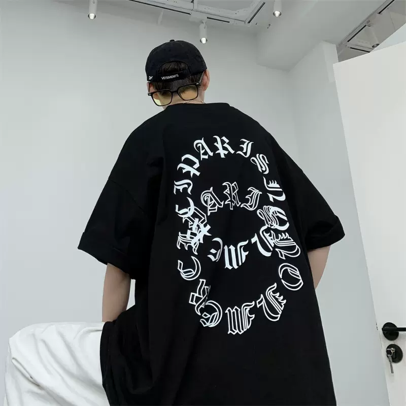 vintage美式街头t恤男夏季潮牌boy短袖oversize欧美hiphop七分袖-Taobao