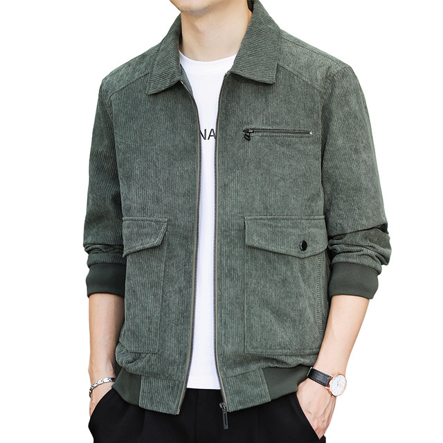 Jacket men's spring and autumn corduroy jacket Korean style trendy top ...