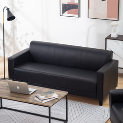 Office Sofa for Small Apartments, Modern and Simple, Black Leather, Reception Area, Apartment Living Room, Rest Area, Business, Double, Three-Seater