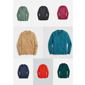 
American J Men's Broken in Cotton Casual Solid Color Pullover Long Sleeve Henley Neck T-Shirt Available in Multiple Colors