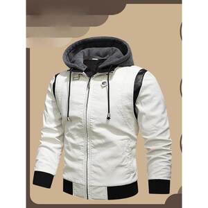 
European and American large size hooded genuine leather jacket men's sheepskin soft leather jacket thin coat motorcycle clothing cycling clothing trendy
