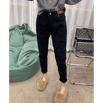 
Large size loose jeans dad pants women's autumn clothing fat sister mm pear-shaped figure high waist slim harem carrot pants