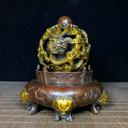 古玩大明宣德纯铜鎏金铜罐渔翁得利缸铜器摆件收藏-Taobao Singapore