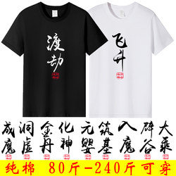T-Shirt with Text from a Martial Arts Cultivation Game Novel, Featuring the Stages of Foundation Building, Infant Spirit, and Divine Transformation, Short-Sleeved, Pure Cotton, Men's Large Size, Creative T-Shirt