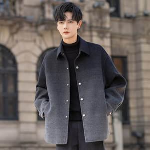
Gradient wool woolen coat men's jacket 2025 autumn and winter new style lapel double-sided velvet coat short high-end