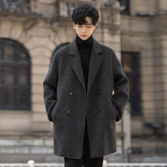 
Double-sided velvet coat for men 2025 new autumn and winter thickened mid-length windbreaker wool woolen coat high-end