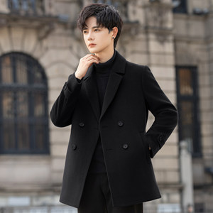 
Double-breasted coat men's double-sided velvet coat mid-length short autumn and winter thickened woolen windbreaker business British style
