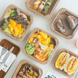 Disposable Kraft Paper Lunch Box, Takeaway Fruit Cutting Box, Fruit Packaging Box, Dessert Light Meal Salad Octagonal Bento Paper Bowl