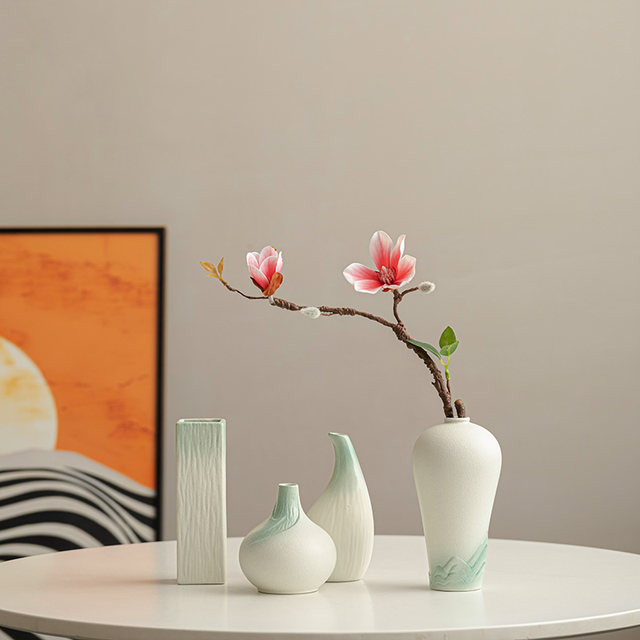 White vase desktop flower insert home dining table decorations hydroponic green plants simulated flowers fake flowers decoration flower utensil decorations