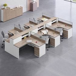 Financial F-Shaped Four-Person Office Desk Cubicle, Simple Modern Screen Desk and Chair Set, 6-Person Staff Desk, Office Furniture