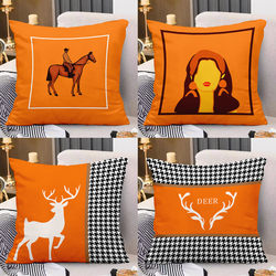 Nordic Orange Sofa Pillow, Living Room Headboard Cushion, Car Soft Cover, High-End Light Luxury Pillowcase