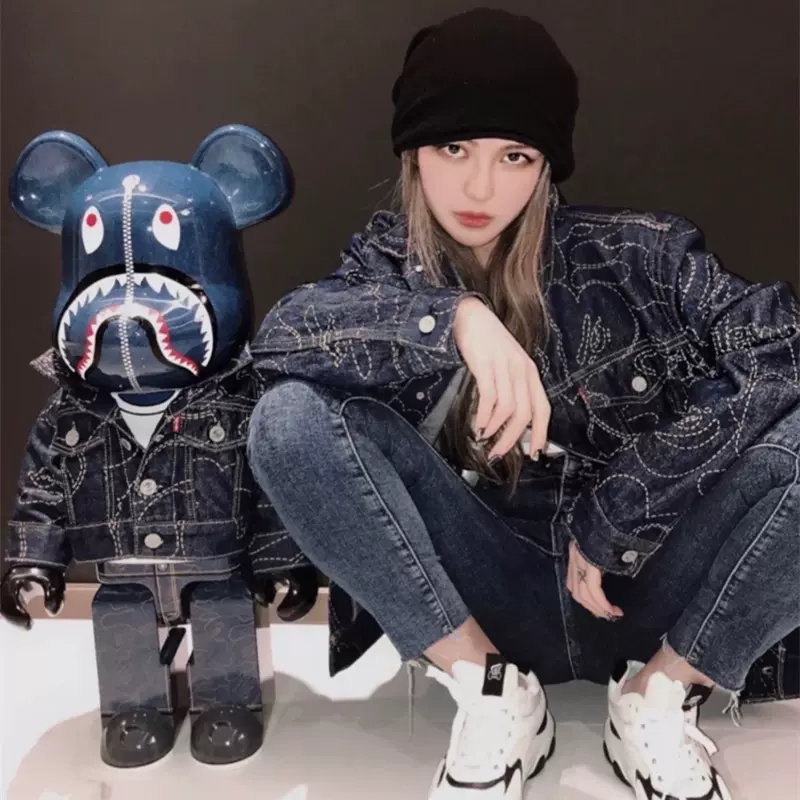 暴力熊積木熊bearbrick levis bape 三方聯名1000%牛仔客廳大擺件-Taobao