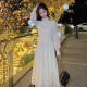 
Pincai long-sleeved dress for women with half-high neck solid color lace skirt elegant design long skirt P136Q278