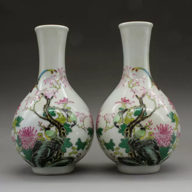 古董清雍正珐琅彩花鸟瓶（一对）古玩瓷器仿古收藏品-Taobao