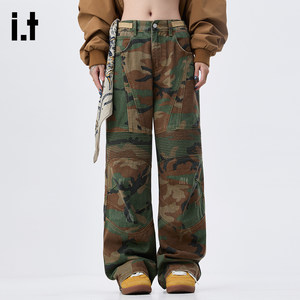 
it FIVECM Retro Camouflage Wide Leg Jeans Men's 2026 New Spring and Summer Work Pants Trousers