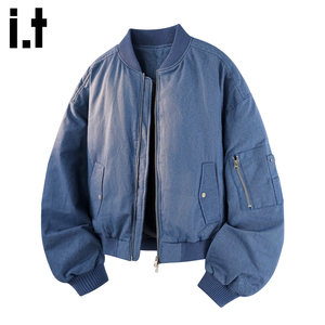 
it:5cm/FIVECM blue baseball collar short cotton jacket for men and women winter couple thickened warm cotton coat and jacket