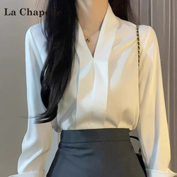 La Chapelle White Formal V-Neck Professional Shirt for Women 2026 Spring New Style High-End Elegant Suit Shirt
