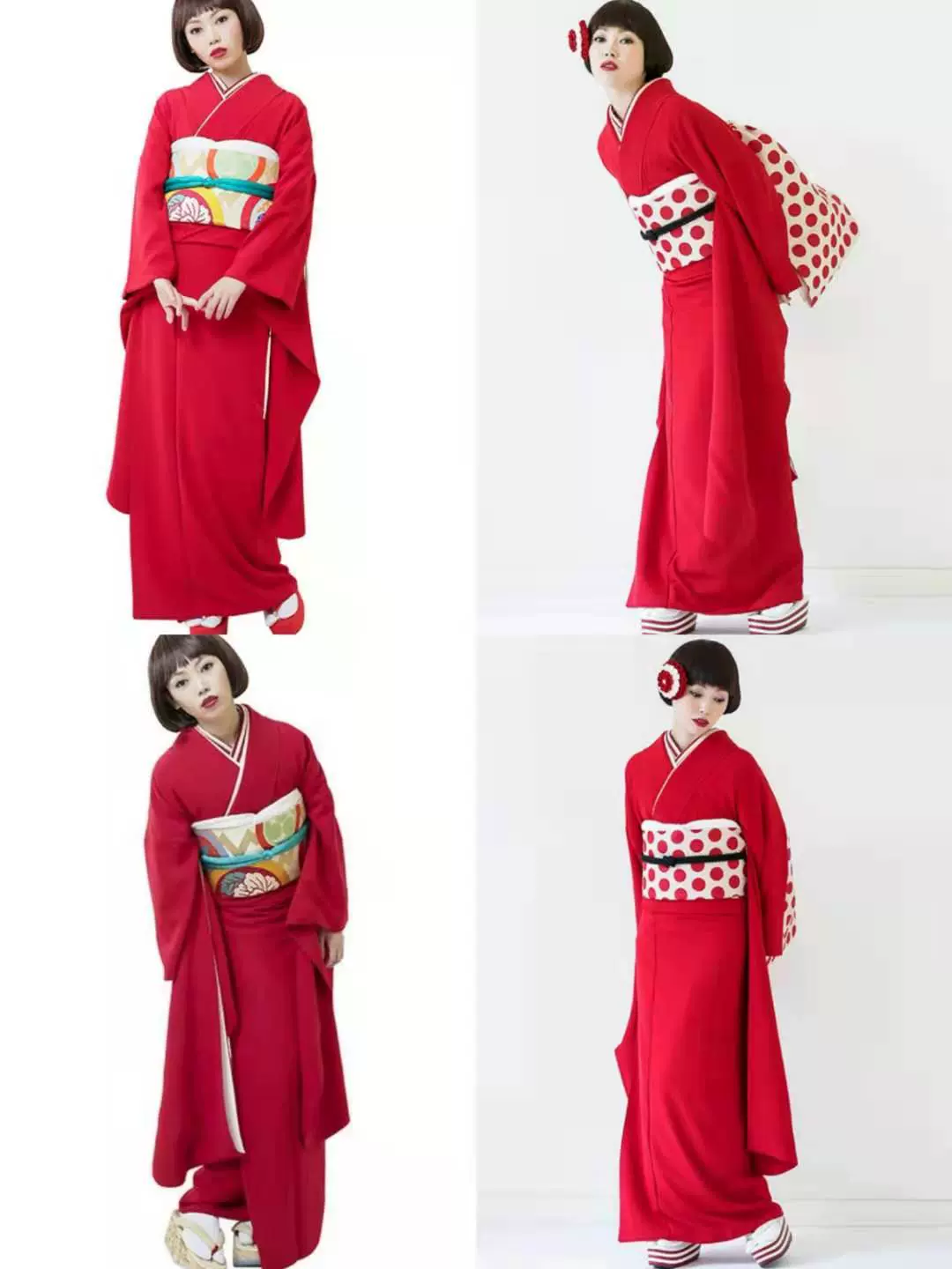 日本傳統正裝色無地小紋振袖着物女士和服正紅色雙層袷衣免熨燙-Taobao