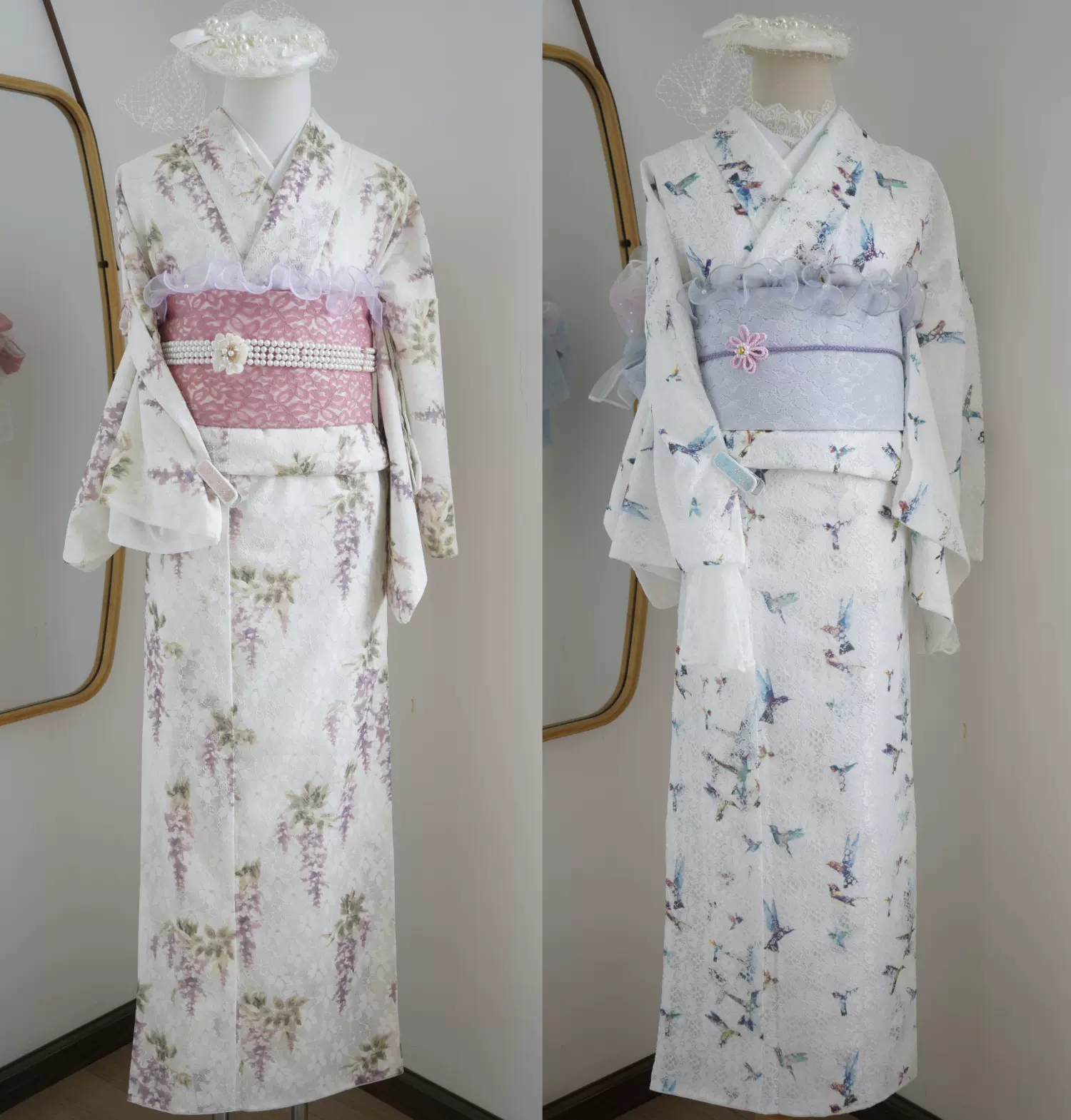 日本传统女士蕾丝小纹和服着物双层面料日式日系复古混搭服饰旅拍-Taobao