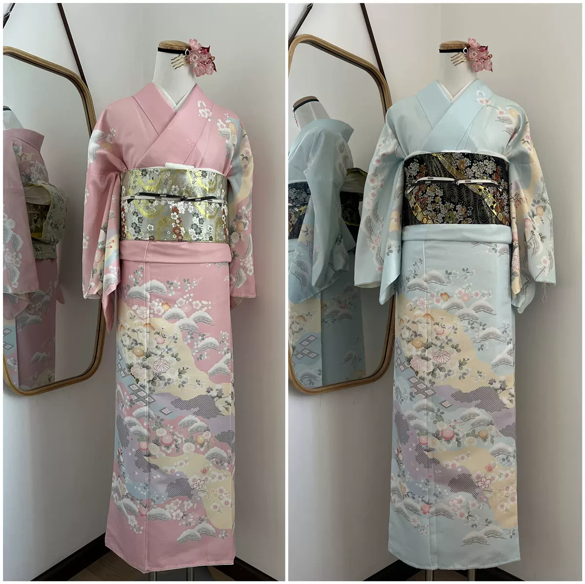 日本传统正装女士大振袖和服正规对花大正风着物折叠穿复古服装-Taobao