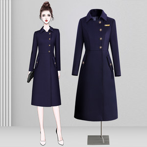 
Professional woolen coat women's cotton thickened mid-length sales office hotel front desk jewelry woolen coat work clothes